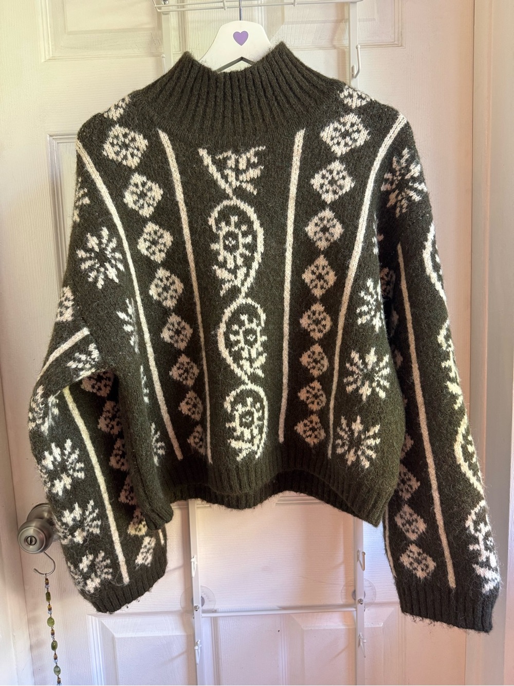 Promesa Olive Green and Cream Fair Isle Turtleneck Sweater